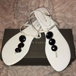 Ann Taylor White Patent T-strap Flat Sandals